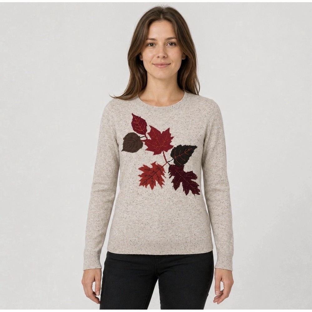 Talbots Women's Fall Leaves Cotton Blend Sweater Pullover Plus X | 16 Autumn NWT
